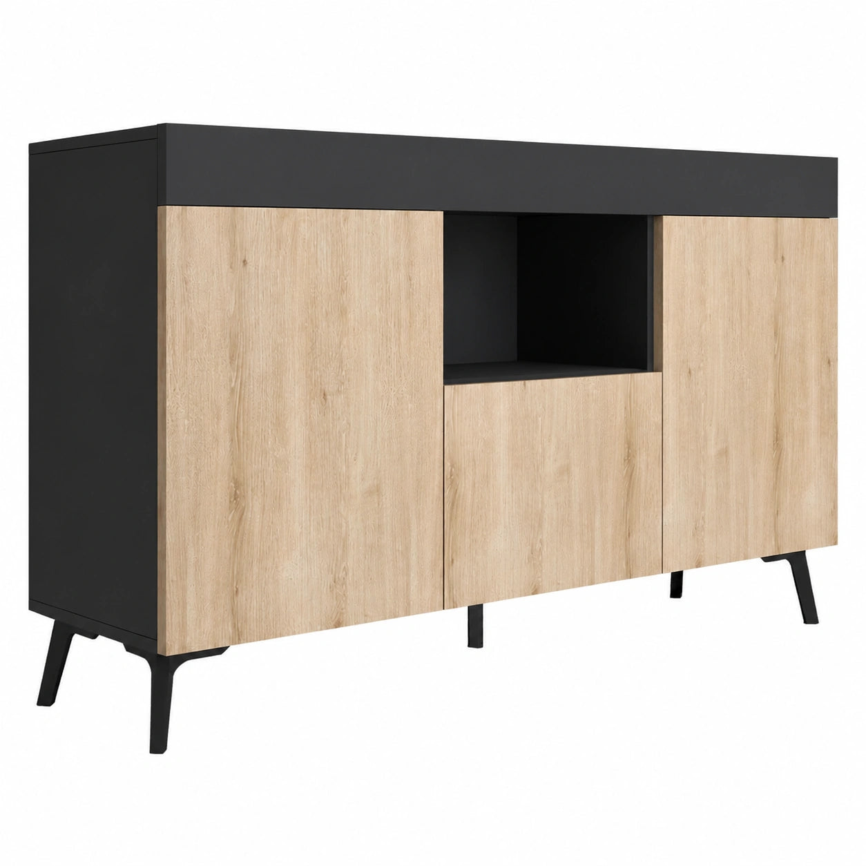 Credenza Moderna Kai 3 Ante in Melaminico Nero e Sonoma