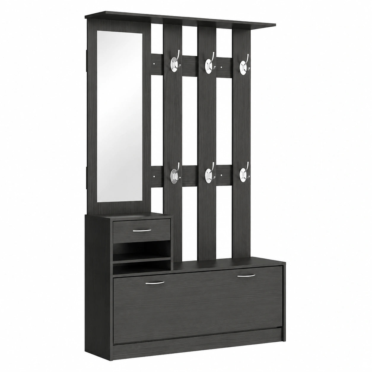 Set Mobili Ingresso con Scarpiera e Specchio, Appendiabiti Moderno con 6 Ganci e Cassetti Regolabili, 90x24x177 cm, Nero