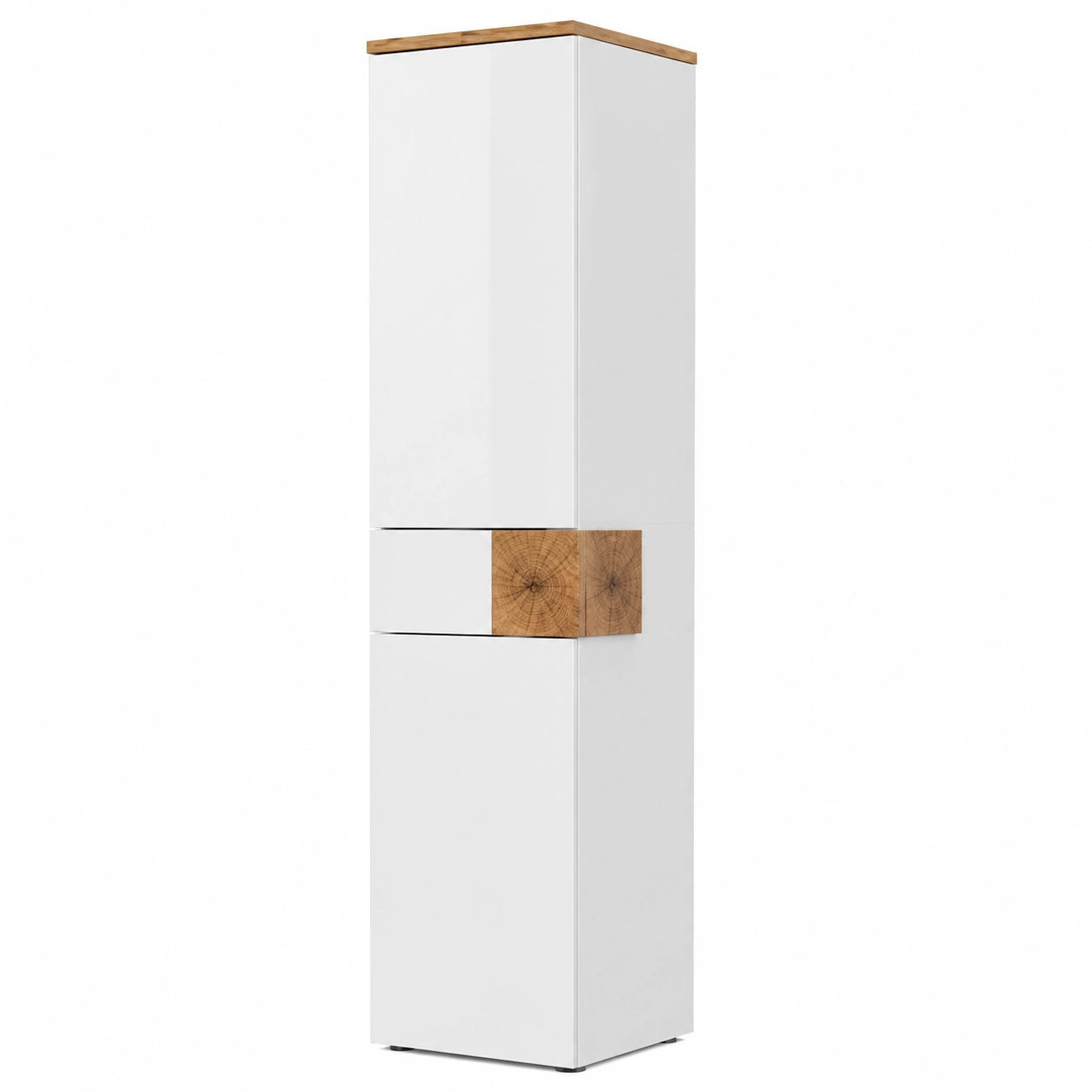 Armadio da Bagno Vicco Eden Bianco Lucido con Ripiani Regolabili, 2 Ante e Cassetto, 40x184.2 cm