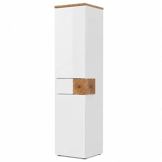 Armadio da Bagno Vicco Eden Bianco Lucido con Ripiani Regolabili, 2 Ante e Cassetto, 40x184.2 cm