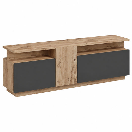 Mobile TV Rebecca, Armadio Moderno in Rovere Grigio Scuro, per Soggiorno, Truciolato, Stile Contemporaneo, Dimensioni: 46,5x150x29,5 cm