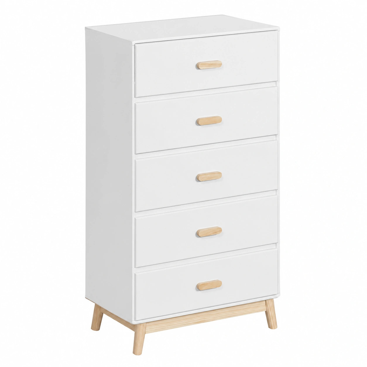 Cassettiera Bambini in Legno Bianco e Marrone con 5 Cassetti e Sistema Anti-Ribaltamento