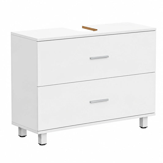 Mobile Sottolavabo Salvaspazio con 2 Cassetti e Intaglio a U per Lavabi Sospesi, 80x30x60 cm, Bianco