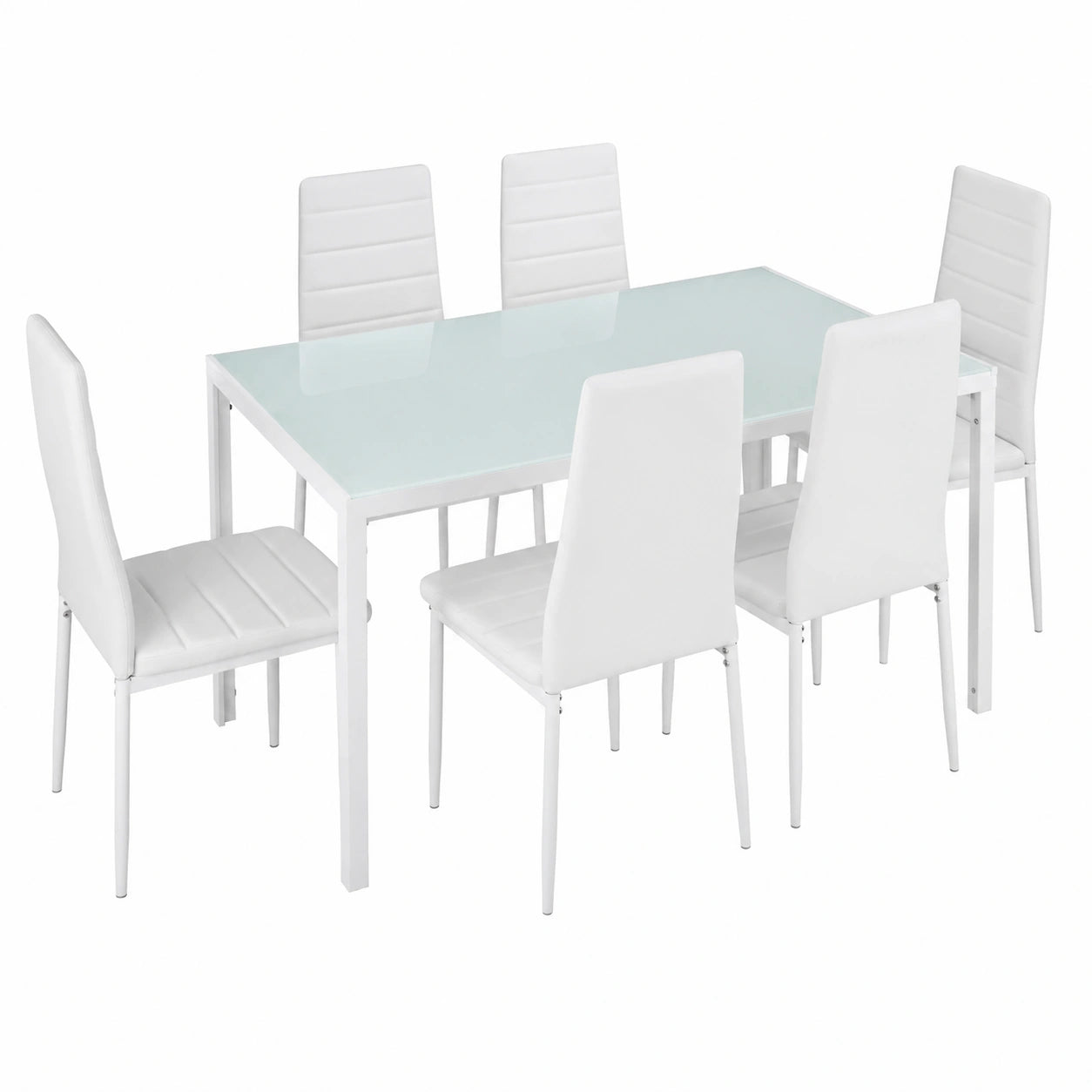 Set Pranzo Moderno: Tavolo Vetro e 6 Sedie Similpelle, Bianco