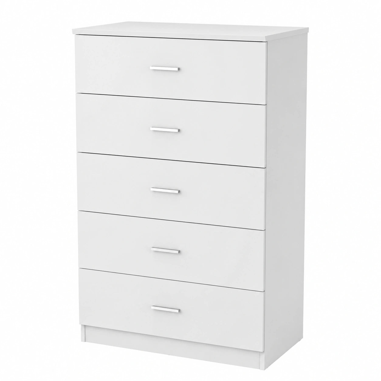 Cassettiera Moderna in Nobilitato Bianco per Camera o Soggiorno con 5 Cassetti, 60x40x110 cm