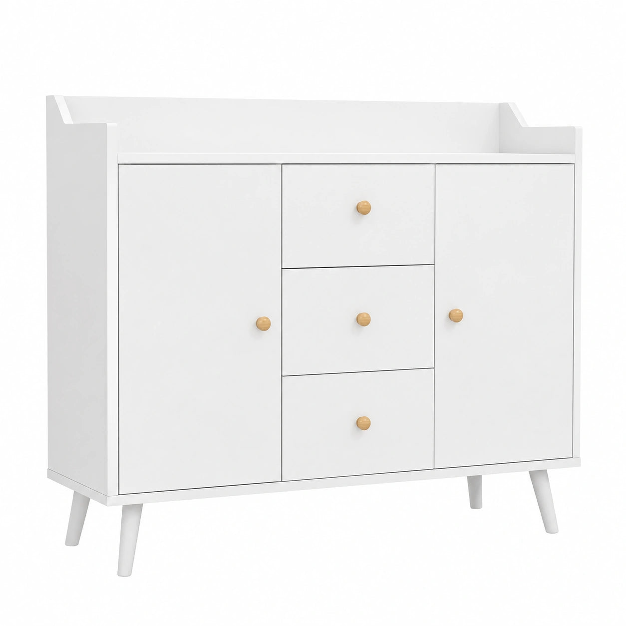 Credenza Moderna in Legno con 3 Cassetti e 2 Armadietti, Mobile Versatile per Cucina e Ingresso, 90x32x80 cm, Bianco