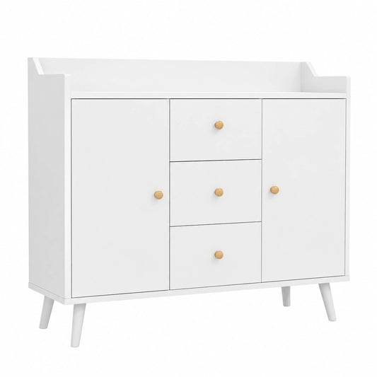 Credenza Moderna in Legno con 3 Cassetti e 2 Armadietti, Mobile Versatile per Cucina e Ingresso, 90x32x80 cm, Bianco
