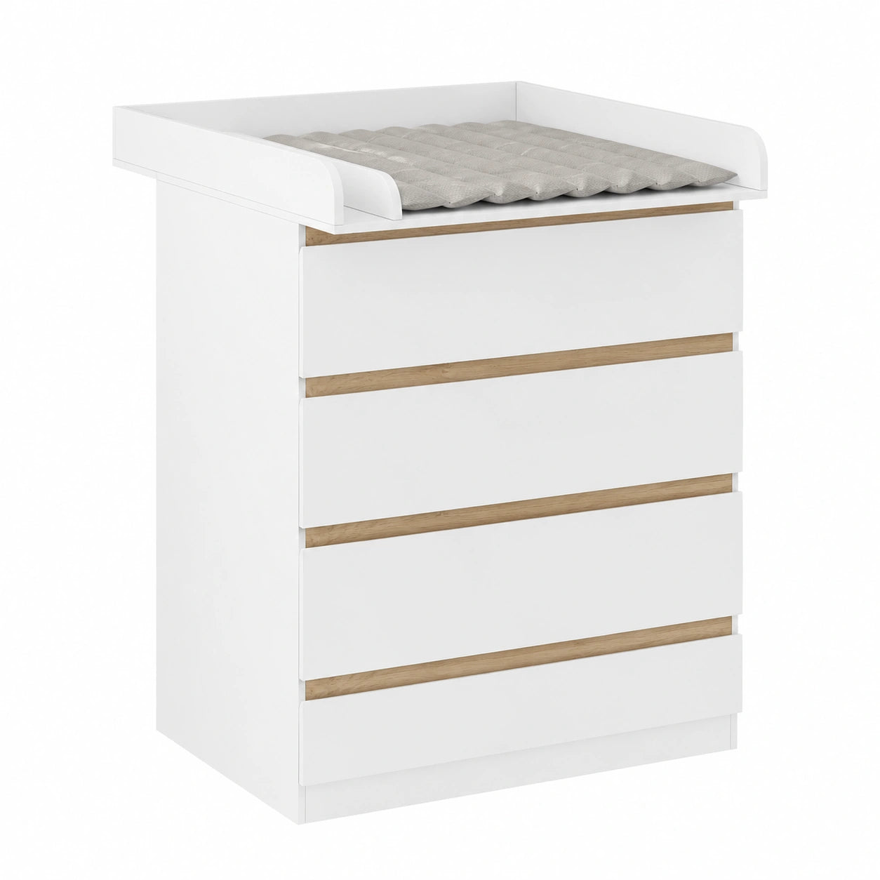 Fasciatoio per Neonati con 4 Cassetti, Struttura in MDF e Rovere, Bianco