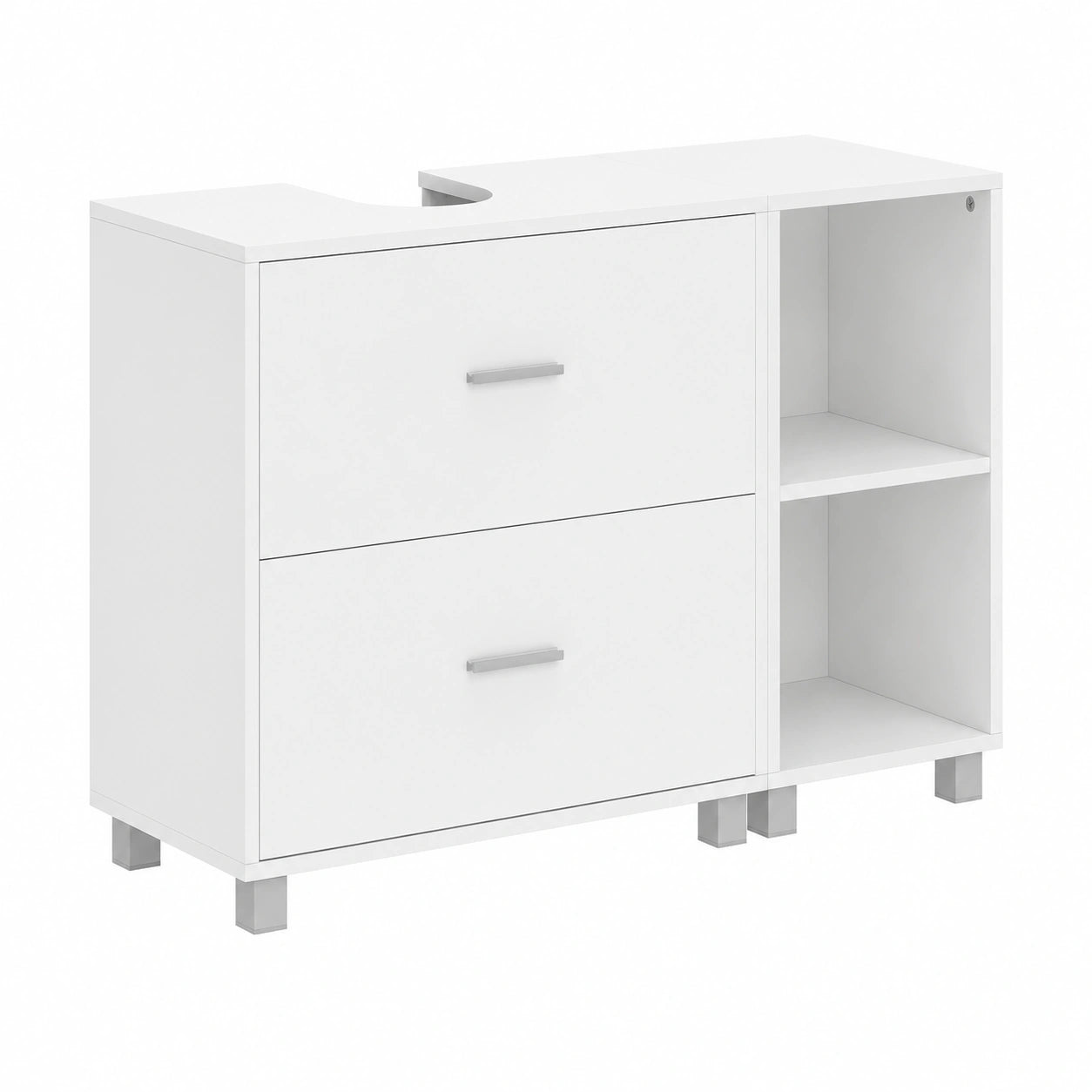 Mobile Sottolavabo Bagno con Cassetti e Ripiani, Design Salvaspazio Moderno, Bianco, 90x30x60 cm