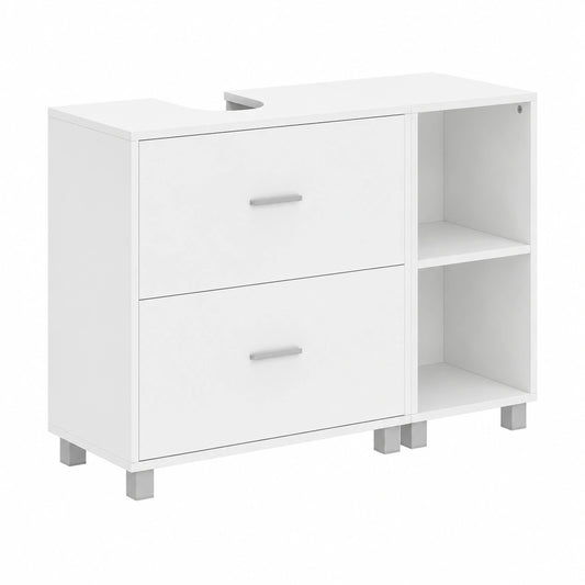 Mobile Sottolavabo Bagno con Cassetti e Ripiani, Design Salvaspazio Moderno, Bianco, 90x30x60 cm