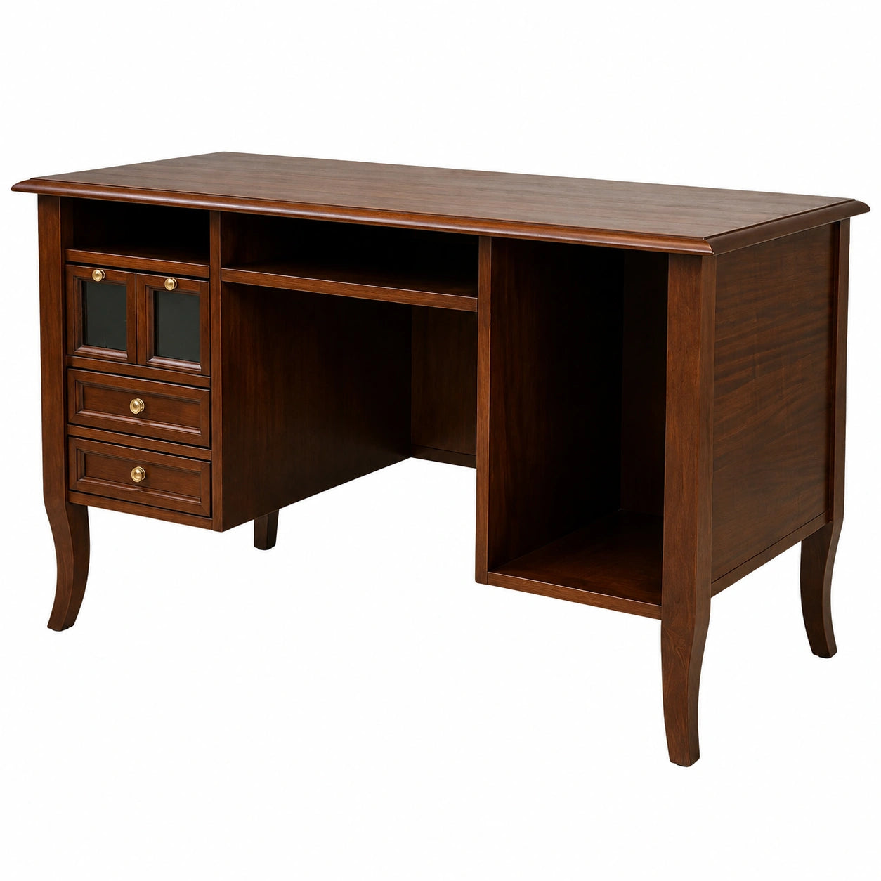 Scrivania in Legno Stile Classico con Porta Tastiera e Cassetti