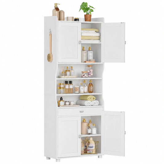 Armadio a Colonna per Bagno Moderno con Ante e Cassetto, Ripiani Regolabili, Bianco, 28x60x180 cm