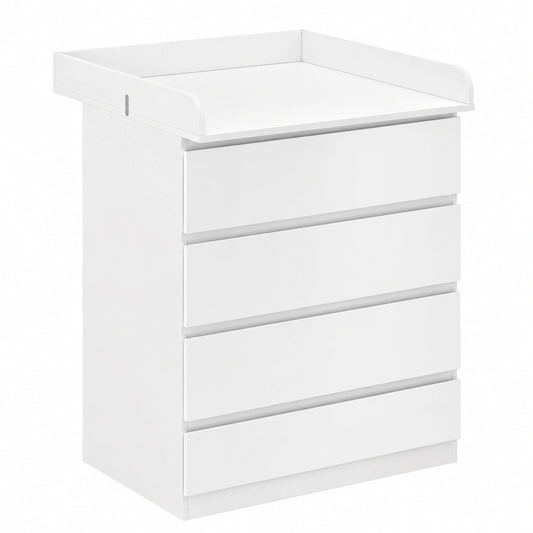 Cassettiera per Bambini con Fasciatoio Rimovibile, 4 Cassetti, Bianco