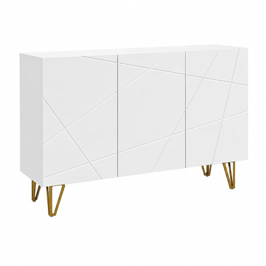Credenza Moderna con Ripiani Regolabili e Gambe in Metallo, 3 Ante, 120x40x75 cm, Bianco