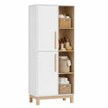 Armadio Alto da Bagno con Ripiani Regolabili e Ante, Design Moderno per Soggiorno e Lavanderia, Bianco, 62.5x35x176 cm