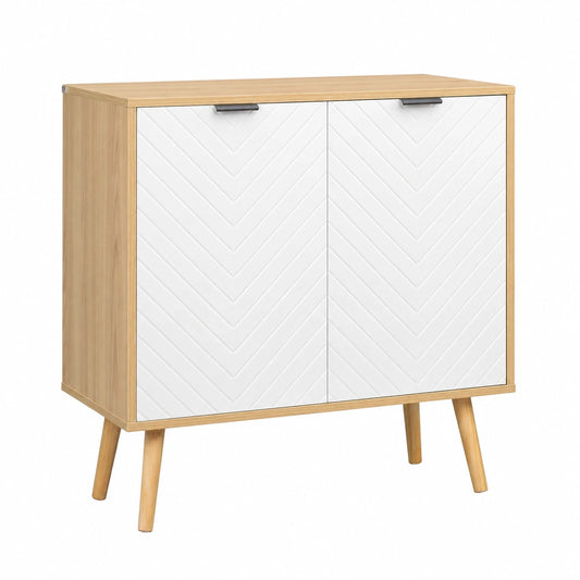 Credenza Moderna in Truciolato e Legno di Pino con Ripiano Regolabile, per Ingresso e Bagno