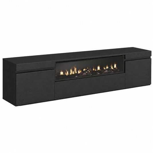 Mobile Porta TV Moderno con Camino Elettrico, Nero, 200x45x35cm, per TV Fino a 80 Pollici