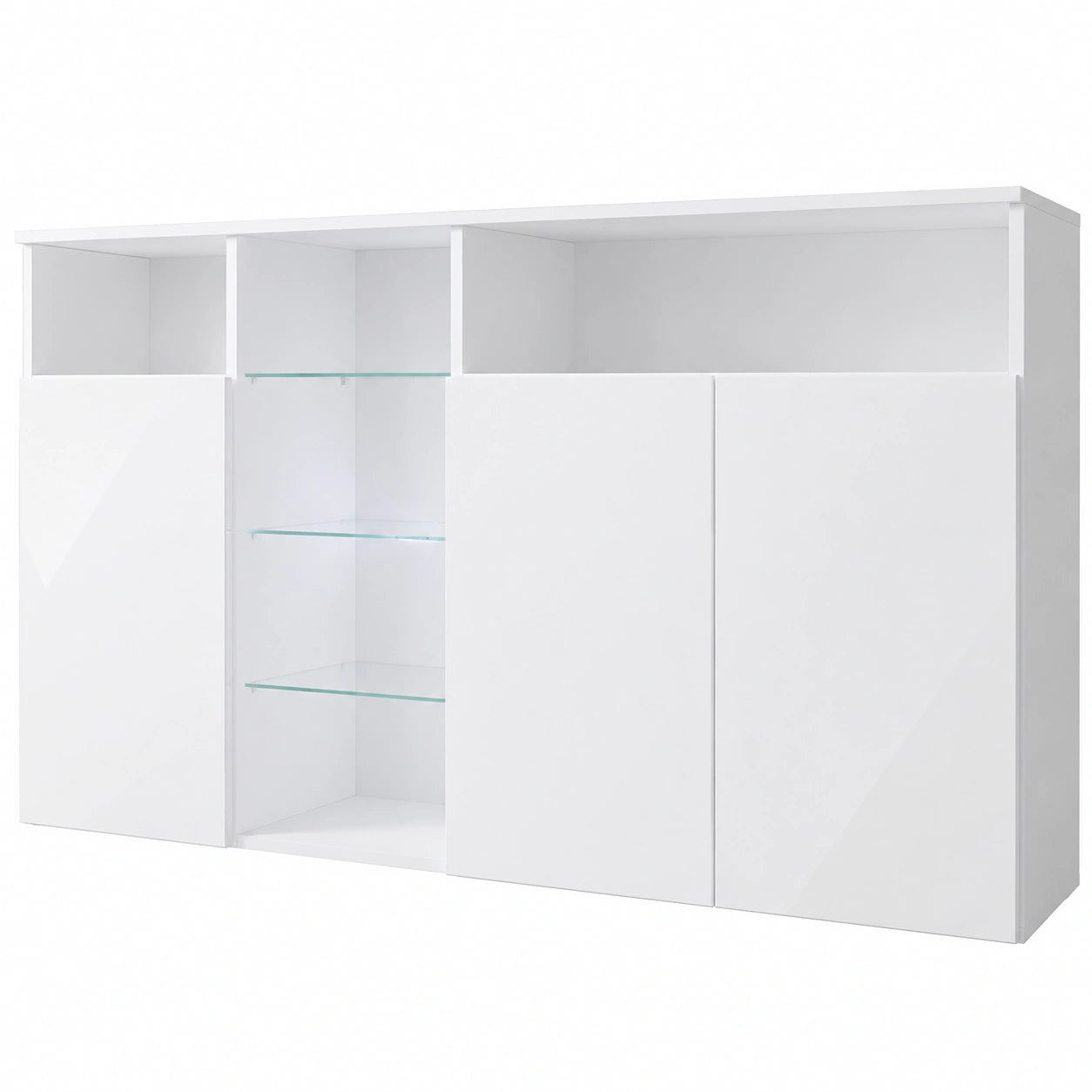Credenza Moderna con LED, Bianco Lucido, 150x72x35 cm