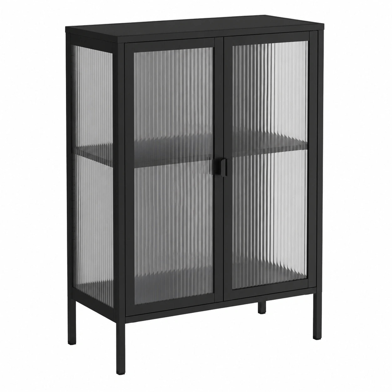 Mobile Contenitore Moderno in Nero con Vetro Temperato e Acciaio Inox, 75x35x105 cm, per Soggiorno o Camera da Letto, Design Italiano con Ripiani Regolabili