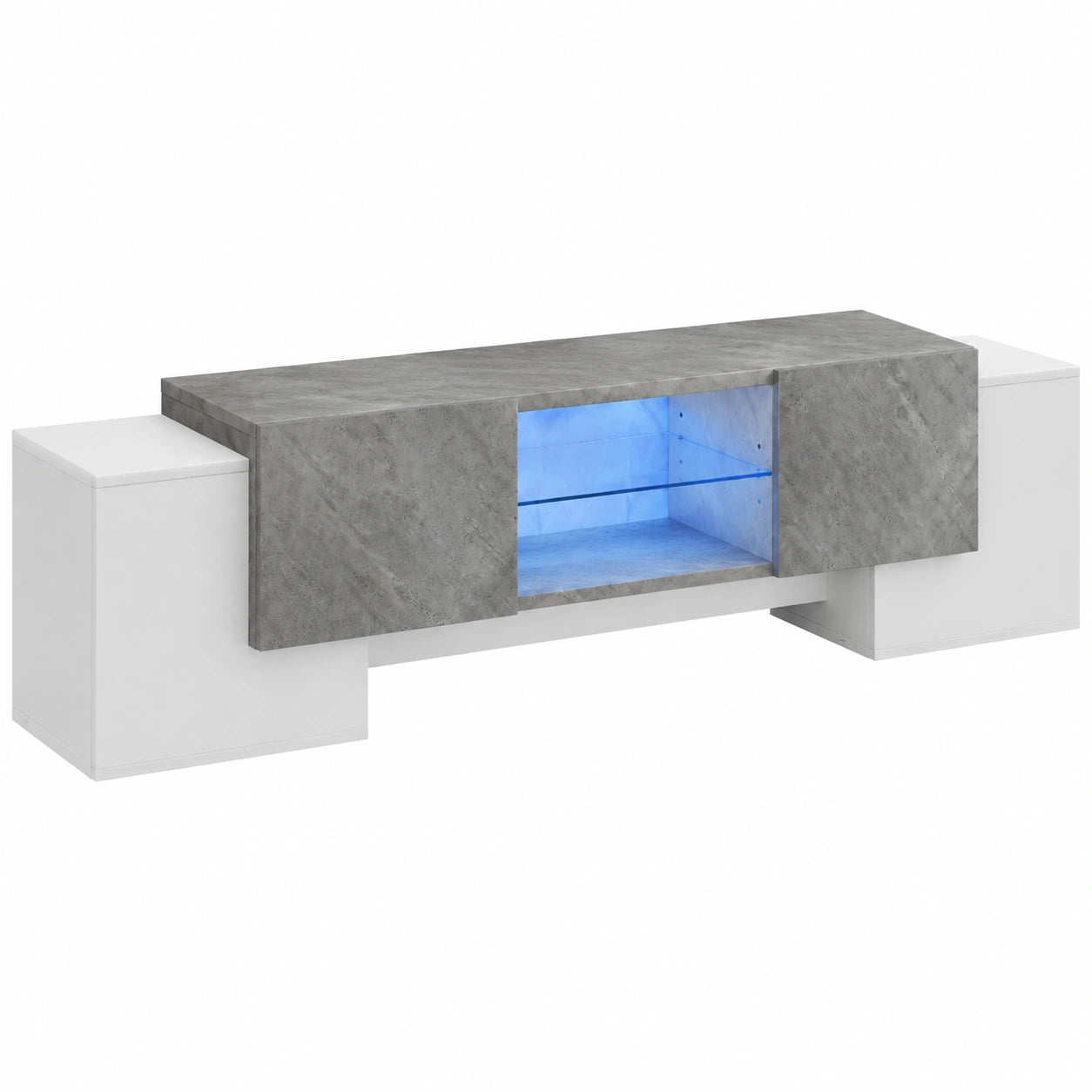Mobile TV con ante pieghevoli e ripiani in vetro, adatto per TV da 70-80 pollici, soggiorno o camera da letto, bianco e grigio, 180x40x46,5 cm