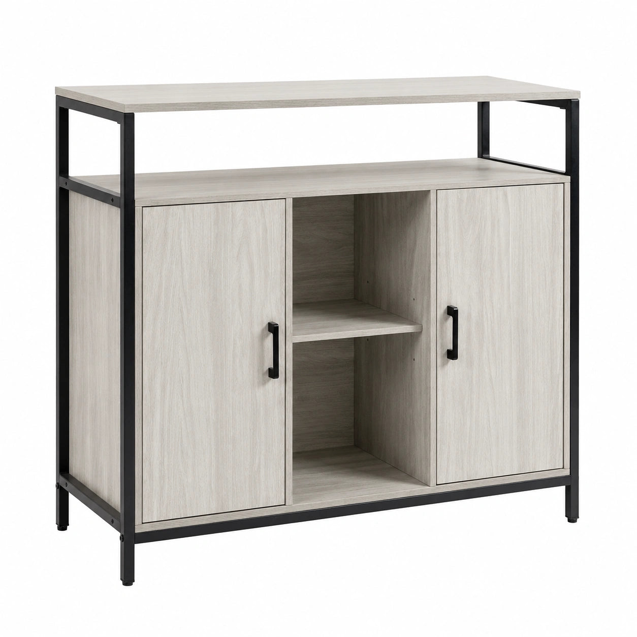 HOMCOM Mobile Buffet Moderno con Ripiani e Armadietti, Credenza in Legno per Cucina e Ingresso, Grigio Chiaro 100x34x87.2cm