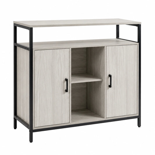 HOMCOM Mobile Buffet Moderno con Ripiani e Armadietti, Credenza in Legno per Cucina e Ingresso, Grigio Chiaro 100x34x87.2cm