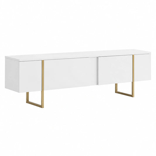 Dmora - Mobile Porta TV Centaurus, Credenza Moderna per Soggiorno, Base Attrezzata Bassa, 180x30x50 cm, Bianco e Oro